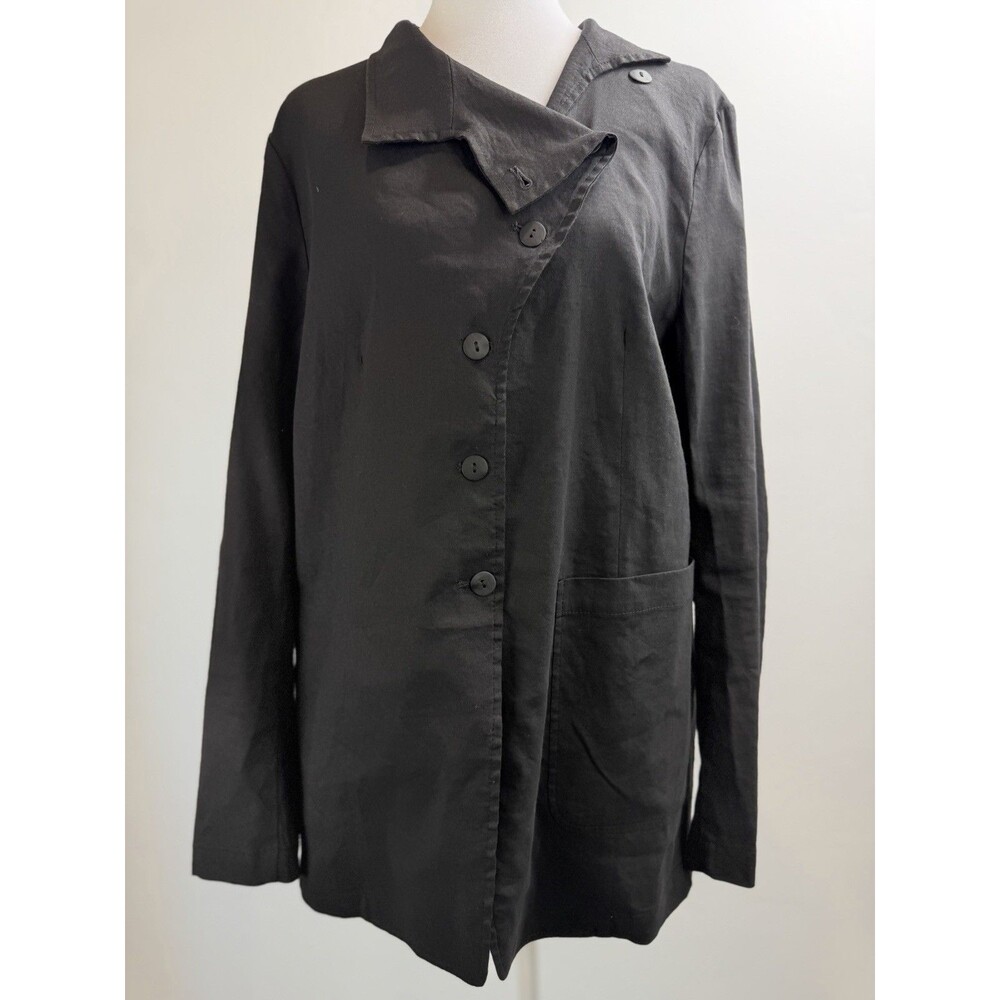 Sara Pacini Jacket Womens Sz 3 Black Asymmetrical Button Avant Garde Minimalist